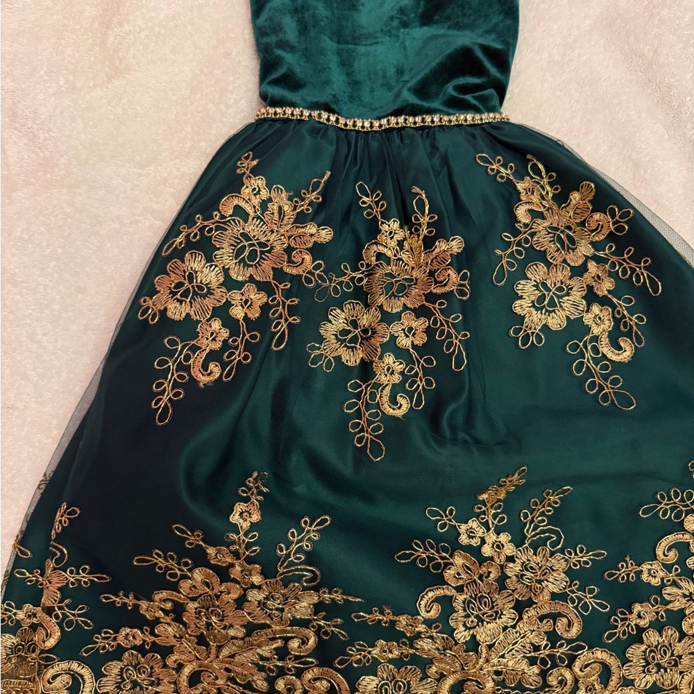Biscotti Green and Gold Floral Kids Dress